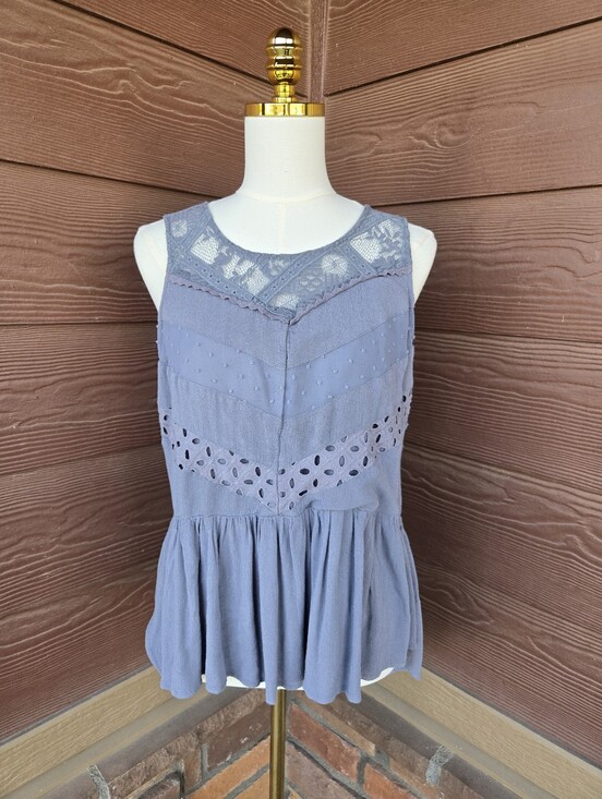 Knox Rose Tops - Knox Rose Sleeveless Lace Trim Peplum Top Women’s Medium Slate Blue
